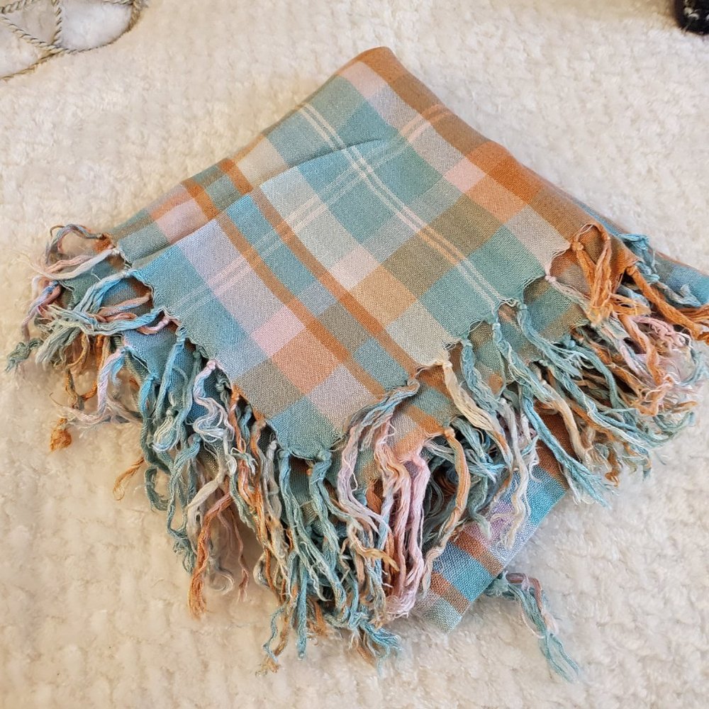 Multi Color Square Scarf With Fringe - image 5
